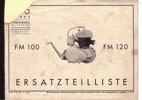 Ersatzteilliste vom 01.04.1939 ILO FM100 FM120